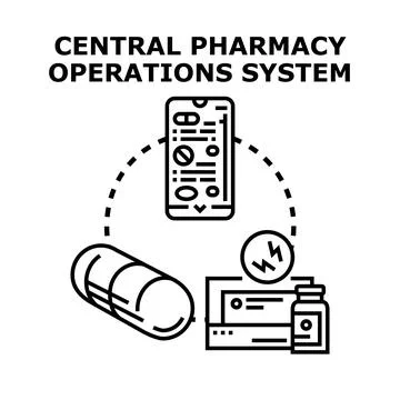 Central pharmacy operations system managing medicine Stock Illustration