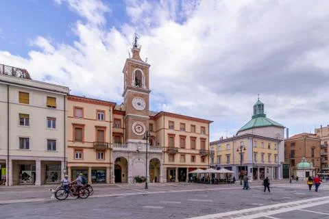 The central Piazza Tre Martiri square in Rimini, Emilia Romagna, Italy Stock Photos