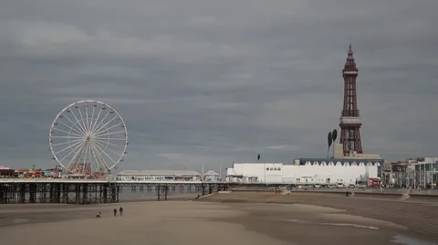 Central Pier/Blackpool Tower, Blackpool Beach, UK Stock Footage 56848257