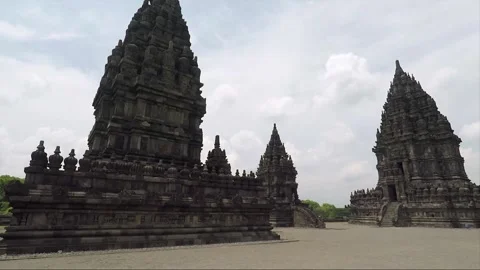 Central platform with Trimurti temples, Prambanan, Java, Indonesia Stock Footage 150484328