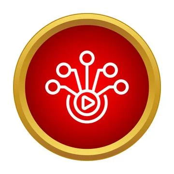 Central play button distributing streaming media content network Illustrazione stock