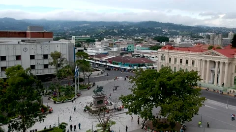 Central plaza of El Salvador in Latin America, colonial city. Stock Footage