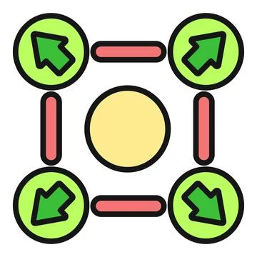 Central point connecting arrows showing outward expansion Stock Illustration