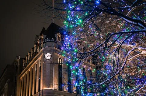 Central Post Office, Confederation Square, Christmas Lights, Ottawa, Canada Stock Photos