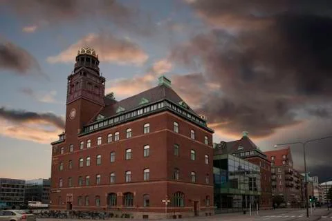 Central Post Office at sunset, Malmo, Sweden Stock Photos