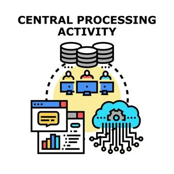 Central processing activity managing data operations Stock Illustration