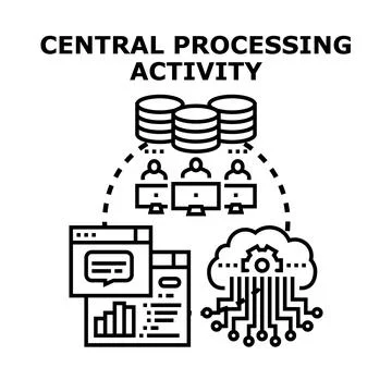 Central processing activity managing data operations Illustrazione stock
