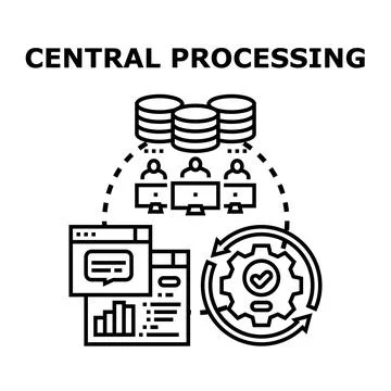 Central processing organizing data and digital workflow 스톡 일러스트