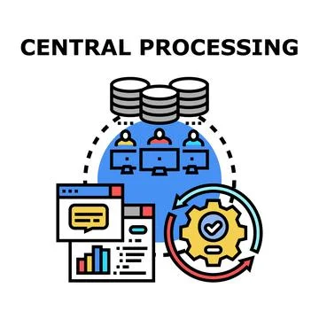 Central processing organizing data and digital workflow Stockillustratie