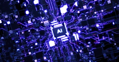 Central Processing Unit on an AI Computer Chip Showing Glowing Data. Stock Footage 306326265