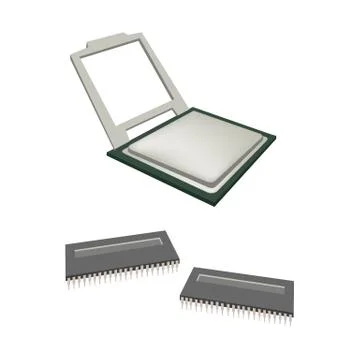 Central Processing Unit Chips and Pins on white Background Stockillustratie