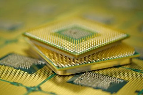 Central processing unit close up highlighting the intricate pin layout on t.. Stock Photos