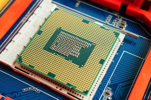 Central Processing Unit, CPU chip processor of computer mainboard, electron.. Stock Photos