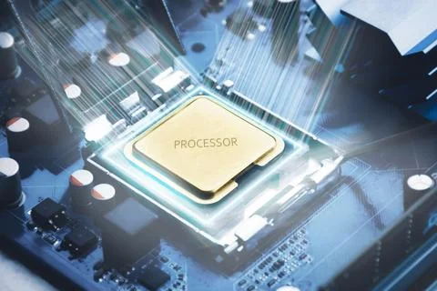 Central processing unit (CPU) on the computer motherboard Stock Photos