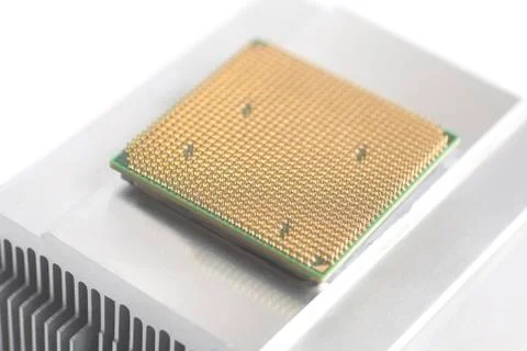 Central processing unit CPU microchip on metal cooler 스톡 사진