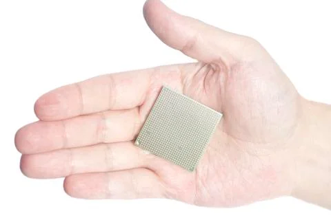 Central processing unit CPU microchip male hand holding 스톡 사진