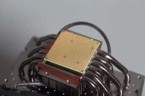 Central processing unit CPU microchip on Computer fan processor cooler Foto stock