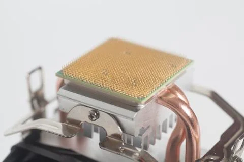 Central processing unit CPU microchip on Computer fan cooler processor Фото