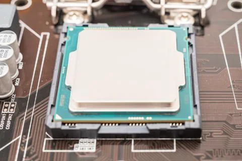 Central Processing Unit (CPU) On Motherboard Socket 스톡 사진