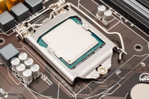 Central Processing Unit (CPU) On Motherboard Socket Stock Photos