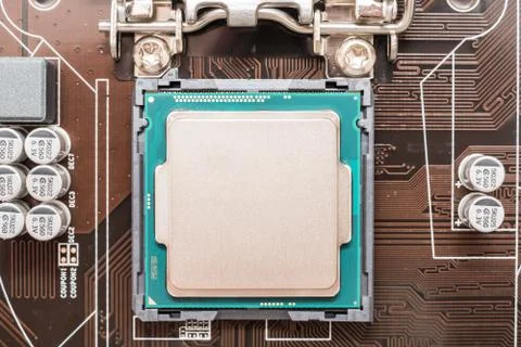 Central Processing Unit (CPU) On Motherboard Socket 스톡 사진