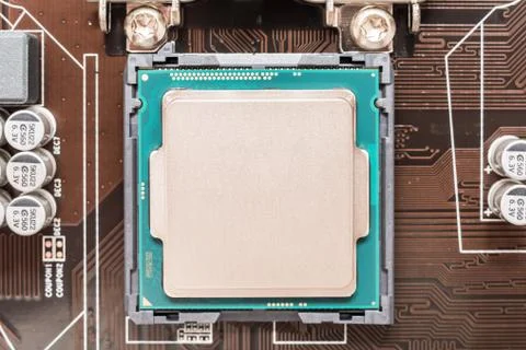 Central Processing Unit (CPU) On Motherboard Socket 스톡 사진