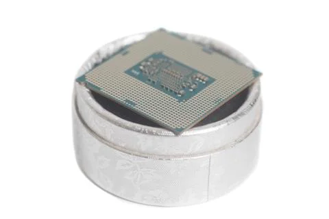 Central processing unit CPU processor microchip on the packaging box 스톡 사진