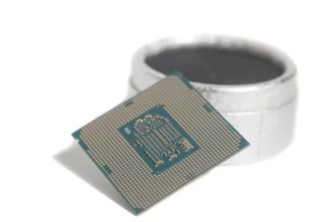 Central processing unit CPU processor microchip on the packaging box 스톡 사진