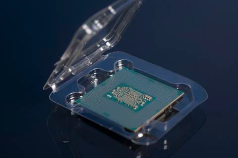 Central processing unit CPU processor microchip in the packaging box Stock Photos