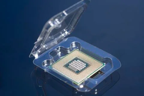 Central processing unit CPU processor microchip in the packaging box Stock Photos