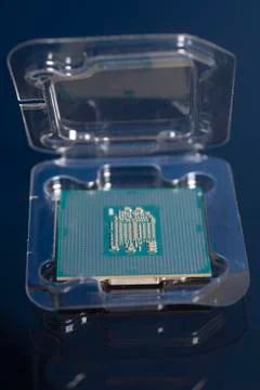 Central processing unit CPU processor microchip on the packaging box 스톡 사진