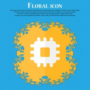 Central Processing Unit . Floral flat design on a blue abstract background wi 스톡 일러스트
