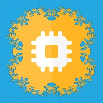 Central Processing Unit . Floral flat design on a blue abstract background with Illustrazione stock