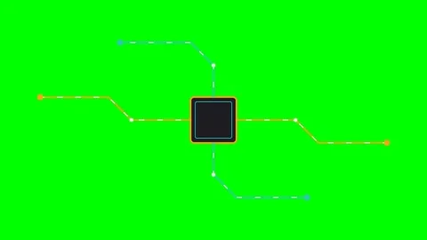 Central processing unit icon with data flow lines on a vibrant green screen Stock Footage 340266095