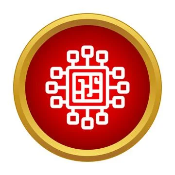 Central processing unit icon on a red and gold circle Illustrazione stock