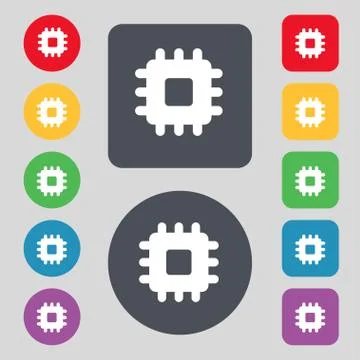 Central Processing Unit  icon sign. A set of 12 colored buttons. Flat design. Illustrazione stock
