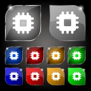 Central Processing Unit icon sign. Set of ten colorful buttons with glare. Ve Stock Illustration
