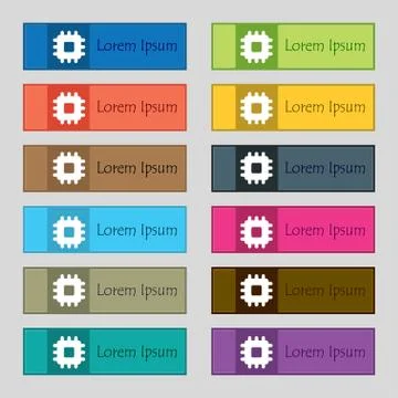 Central Processing Unit  icon sign. Set of twelve rectangular, colorful, beau Stock Illustration