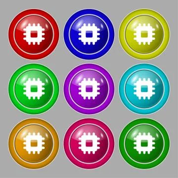 Central Processing Unit icon sign. symbol on nine round colourful buttons. Ve Illustrazione stock