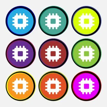 Central Processing Unit icon sign. Nine multi-colored round buttons. Stock Illustration