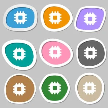 Central Processing Unit icon symbols. Multicolored paper stickers. Stock Illustration