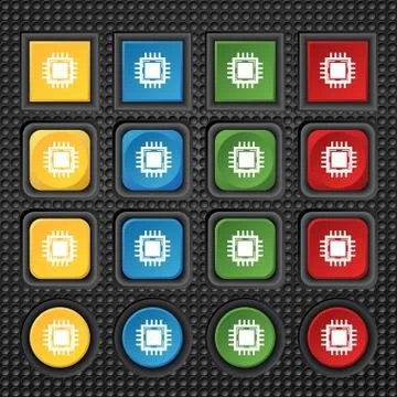 Central Processing Unit Icon. Technology scheme circle symbol. Set colourful  Stock Illustration