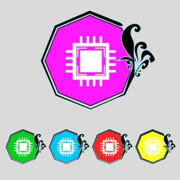 Central Processing Unit Icon. Technology scheme circle symbol. Set colourful  Stock Illustration