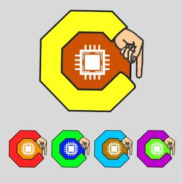 Central Processing Unit Icon. Technology scheme circle symbol. Set colourful  Stock Illustration