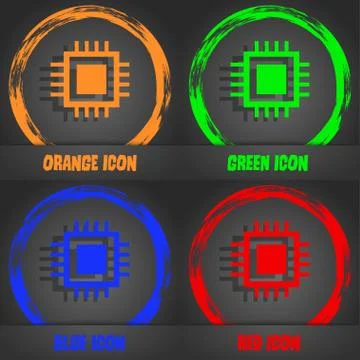 Central Processing Unit Icon. Technology scheme circle symbol. Fashionable mo Illustrazione stock