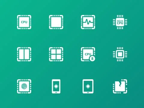 Central Processing Unit icons on green background Stock Illustration