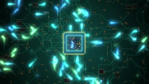 Central processing unit microchip with glowing data streams video 動画素材 347256810