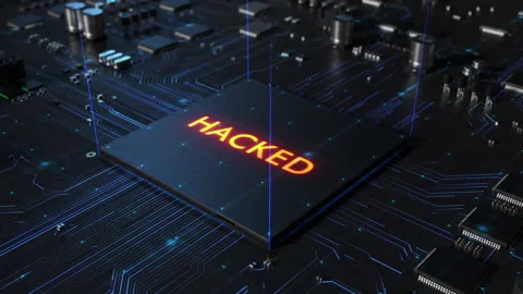 Central processing unit on a printed circuit board. chip inscription hack. dy 스톡 동영상 172266081