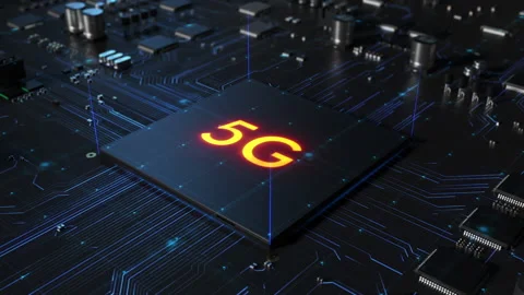 Central processing unit on a printed circuit board. chip inscription 5g. dyna Video stock 172266094