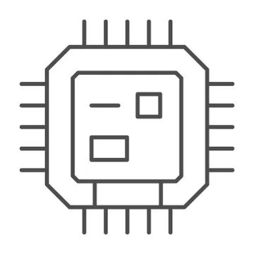 Central processing unit thin line icon, Robotization concept, CPU sign on white Stock Illustration